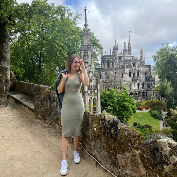 Abercrombie & Fitch | Knit sage/olive green cutout midi dress - Picture 4 of 4